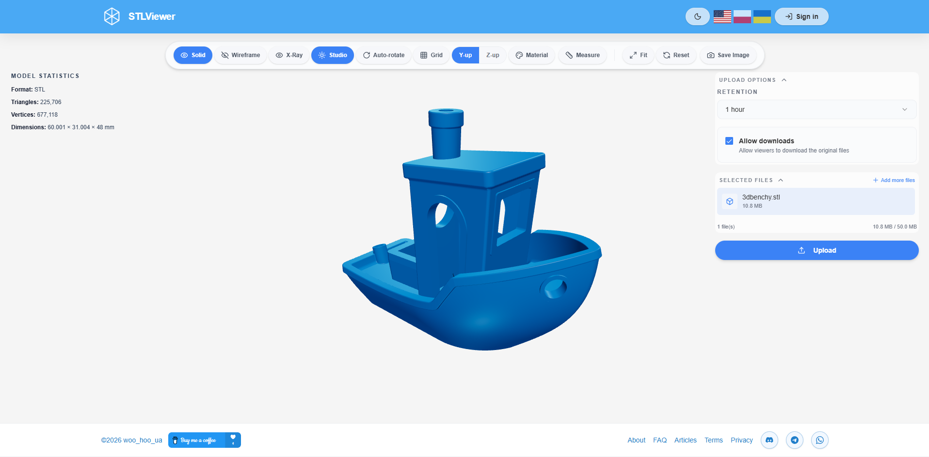Light theme interface STLViewer.online viewer in light mode